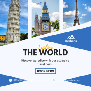 blue and white simple tour and travel instagram post